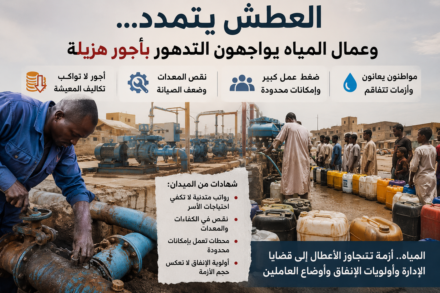 قطاع المياه في السودان.. أزمة رواتب وإمكانات تهدد خدمة الملايين